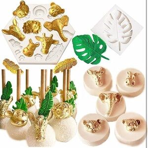 2 PCS Jungle Safari Animal Cake Mold Cupcake Decoration Palm Leaves